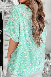 Layered Sequin V-Neck Half Sleeve Top OutfitFlow
